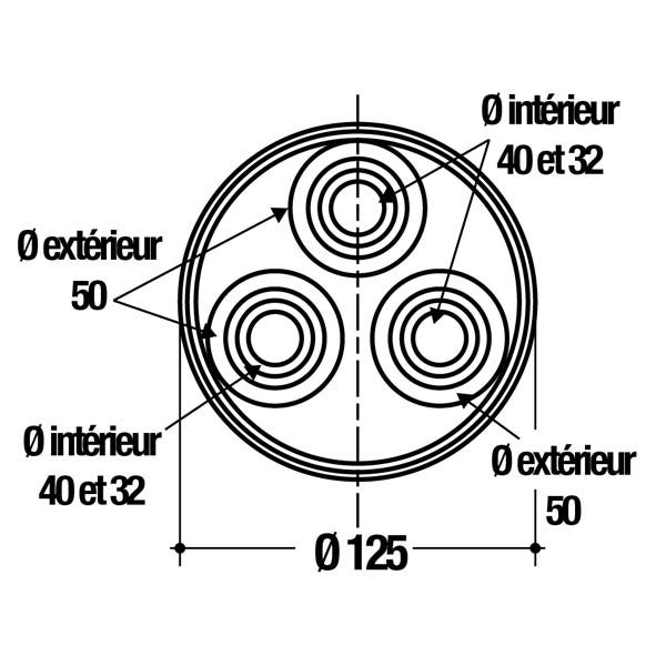 Tampon de réduction élastomère noir 3 sorties universel - Femelle - Ø 100 - 50 - 40 - 32 mm - Nicoll 2