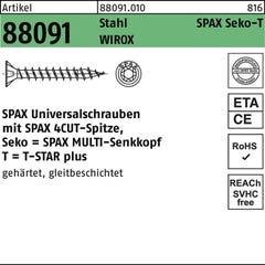 SPAX R 88091 Senkkopf/T-STAR 1191010500603 Vis à bois 5 mm 60 mm Torx, 6 pans intérieurs ronds acier étamé par 3