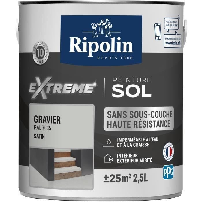 Ripolin Peinture Pour Sol Interieur + Exterieur - Gravier Ral 7035 Satin, 2,5l 1