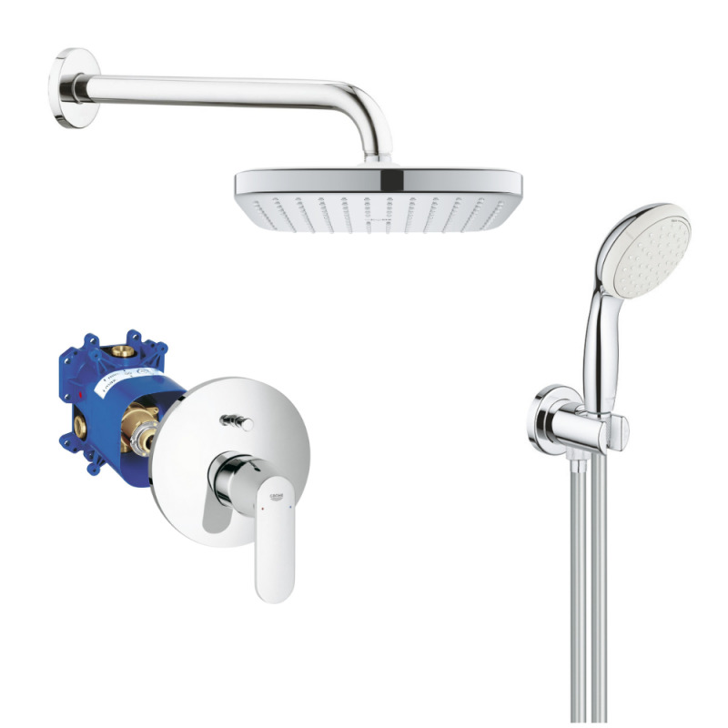 Grohe Eurosmart Cosmopolitan Set de douche encastrés tout en 1 avec douche de tête + Douchette 2 jets, Chrome (19382000-Vitalio)