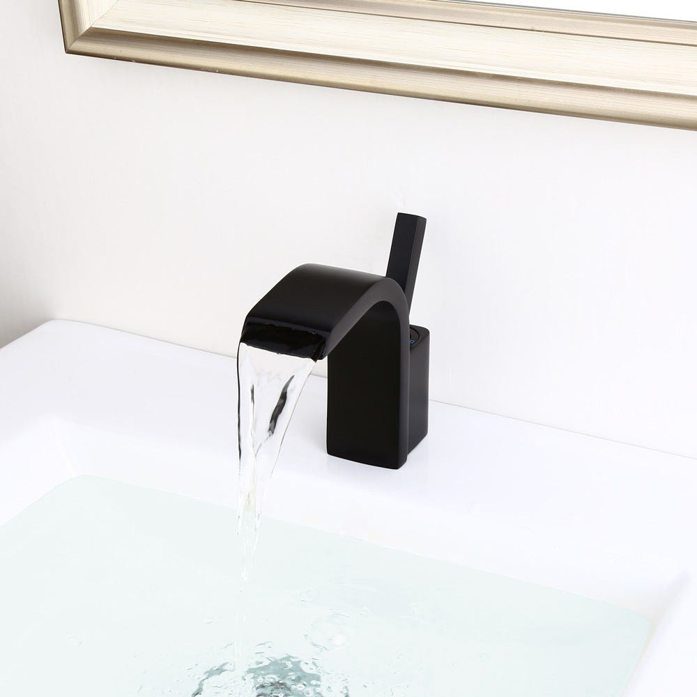 Robinet lavabo mitigeur contemporain en laiton massif Noir 0