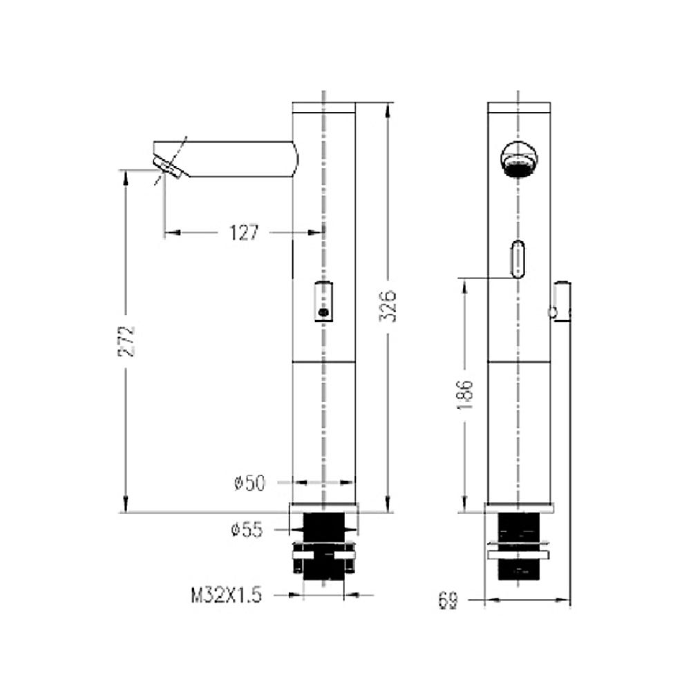 Mitigeur vasque moderne à capteur automatique Chromé - eau froide - Pula 2