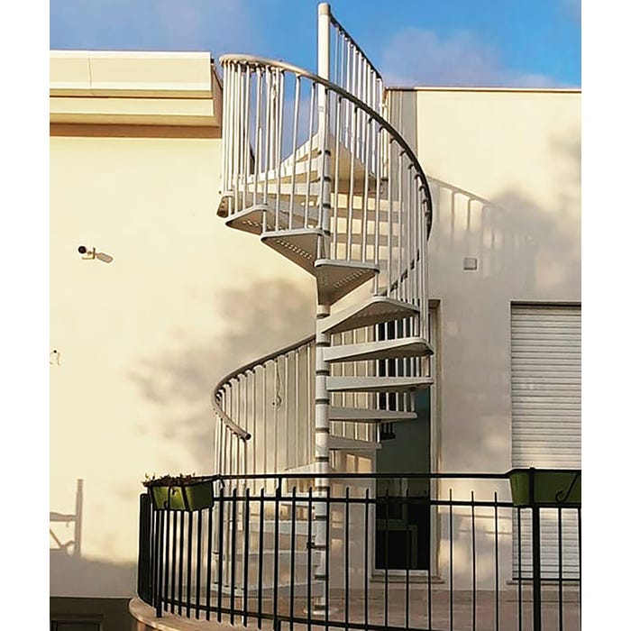 Escalier hélicoïdal extérieur 10 marches - Hauteur à franchir de 2.10 à 2.30m - Diamètre 1.60m - Couleur zinc blanc - EXTERIOR160/ZB-10 0