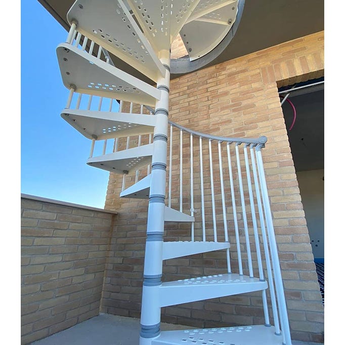Escalier hélicoïdal extérieur 10 marches - Hauteur à franchir de 2.10 à 2.30m - Diamètre 1.60m - Couleur zinc blanc - EXTERIOR160/ZB-10 2
