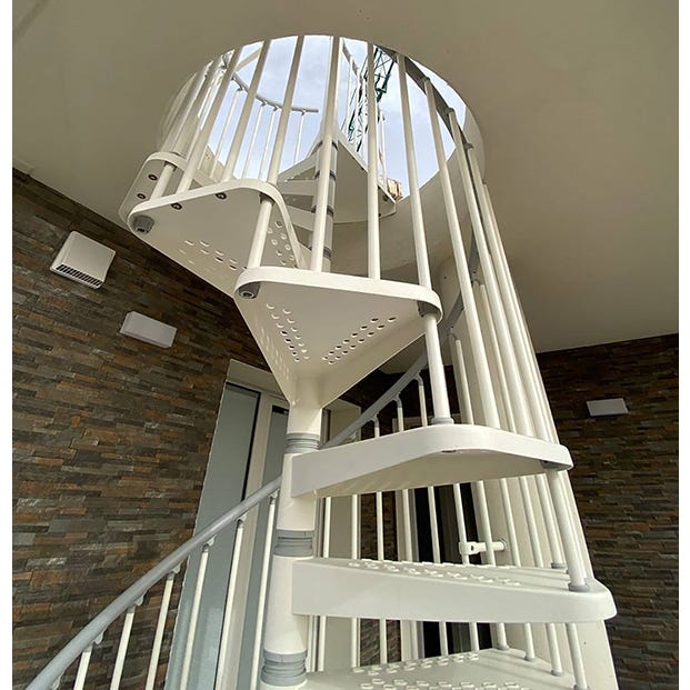 Escalier hélicoïdal extérieur 10 marches - Hauteur à franchir de 2.10 à 2.30m - Diamètre 1.60m - Couleur zinc blanc - EXTERIOR160/ZB-10 3