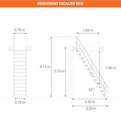 Escalier de meunier sans main courante - Hauteur à franchir 3.15m max - MSS 1