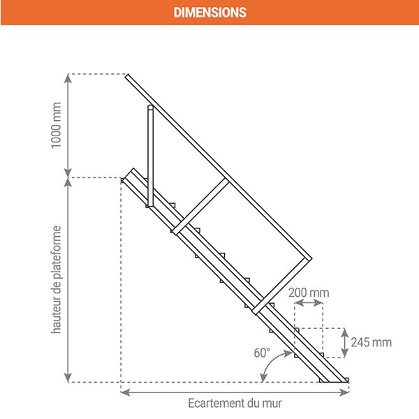 Escalier industriel 3 marches - Hauteur à franchir 0.75m - Inclinaison 60° - SCA7366/03 2