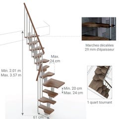 Escalier 1 quart tournant gain de place 14 marches - Hauteur à franchir de 3.01 à 3.57m - Largeur 61cm - Couleur noyer et gris - MINI61/L/SGMNOY-14 1