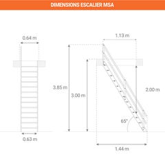 Escalier de meunier avec main courante à droite - Hauteur à franchir 3.00m max - MSA-MCD 1