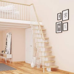 Escalier droit gain de place 12 marches - Hauteur à franchir de 2.61 à 3.09m - Largeur 61cm - Couleur bois et blanc - MINI61/I/SBMBLA-12 2