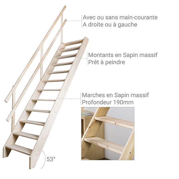 Escalier de meunier avec main courante à droite - Hauteur à franchir 3.15m max - MSS-MCD 2
