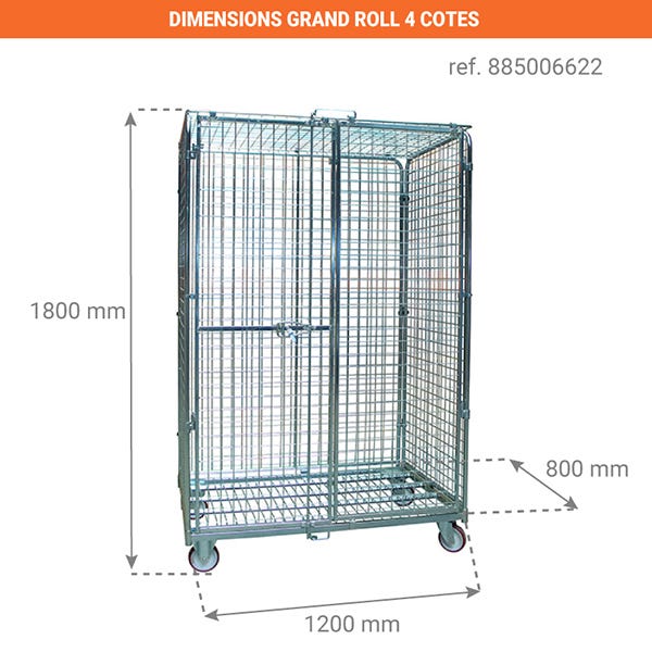 Roll conteneur 500kg - Entièrement fermé / cadenassable - Dimensions 720x800x1800mm - - 885008034 2