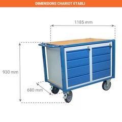 Chariot établi mobile 2 blocs tiroirs - charge max 500kg - 880002990 3