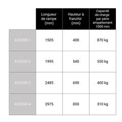 Rampe longueur 2975mm / Hauteur à franchir 830mm - charge max par paire 830kg pour empattement 1000mm - Prix Unitaire - AOS200-4 2