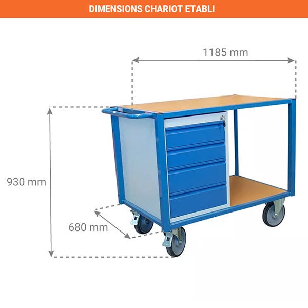 Chariot établi mobile 1 bloc tiroirs - charge max 500 kg - 880002988 1