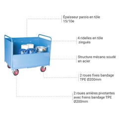 Chariot conteneur ouvert en tôle - Capacité 500kg / 640 Litres - 800006472 1