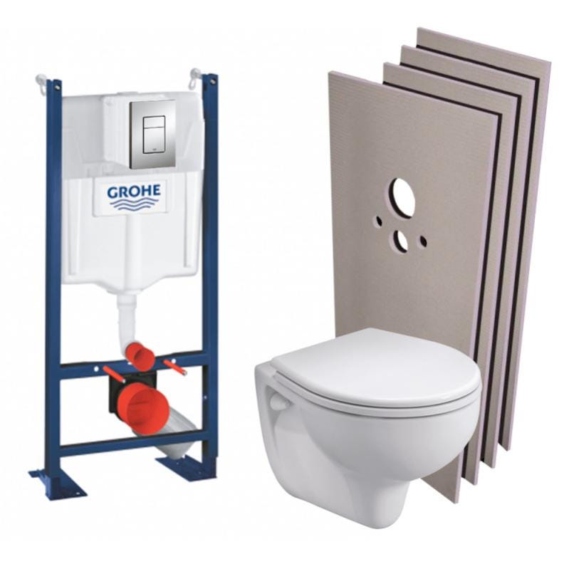 Grohe Pack WC autoportant + WC suspendu KOLO by Geberit + Abattant en Duroplast + Plaque chrome + Set Habillage (ProjectRekord-1-sabo) 0