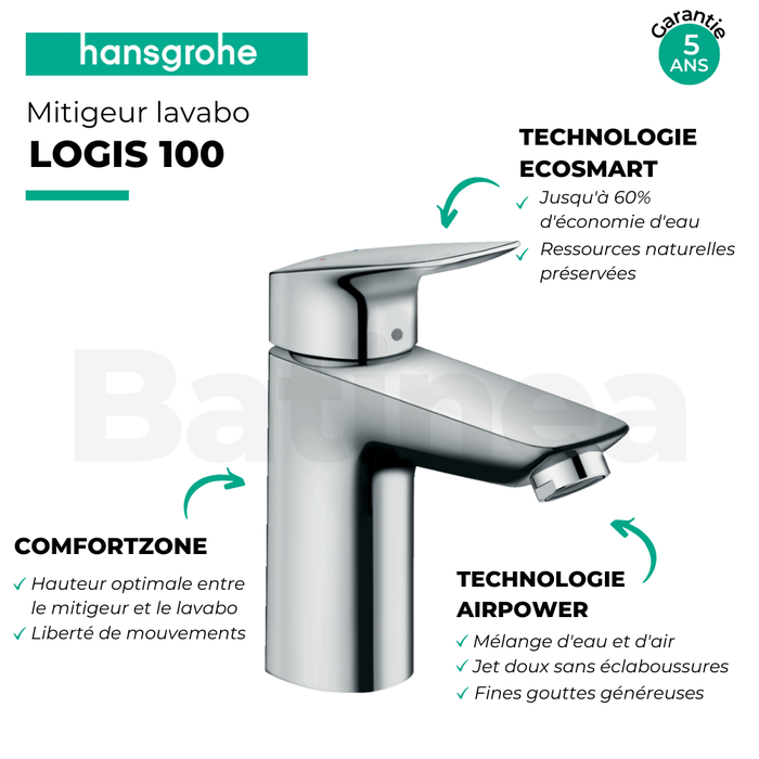 Mitigeur lavabo HANSGROHE Logis 100 + siphon FlowStar S 2
