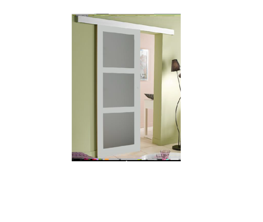 PORTE COULISSANTE EN ENROBE GRIS CLAIR MODELE 'GREYRIA' largeur 83 + RAIL ALU BANDEAU BLANC + 2 COQUILLES POSEES