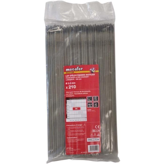 MECAFER Lot de 210 electrodes acier - O 2.5 mm L 300 mm