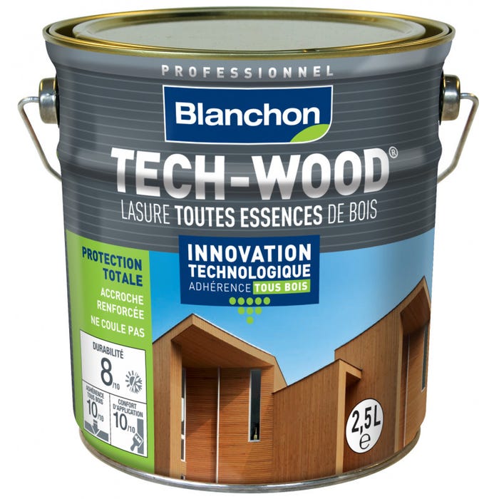 Lasure Tech-Wood Brun acajou - 2,5L - BLANCHON 0