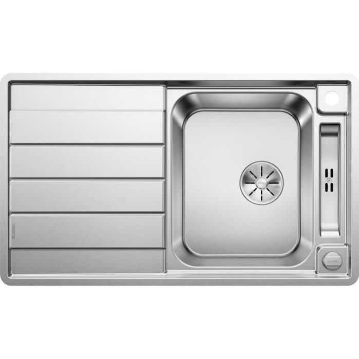 BLANCO Axis III 45 S-IF - evier - Inox lisse - 1 cuve - reversible - vidage auto - siphon inclus - planche en verre