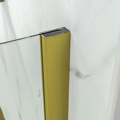 Schulte paroi de douche fixe à l'italienne dorée, 90x200 cm, verre 6 mm transparent anticalcaire, Walk In couleur or, profilé or brossé
