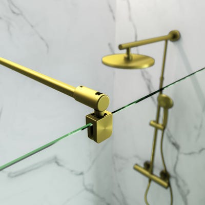 Schulte paroi de douche fixe à l'italienne dorée, 90x200 cm, verre 6 mm transparent anticalcaire, Walk In couleur or, profilé or brossé