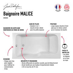 Baignoire bain douche JACOB DELAFON Malice + nettoyant | 160 x 85, version gauche 3