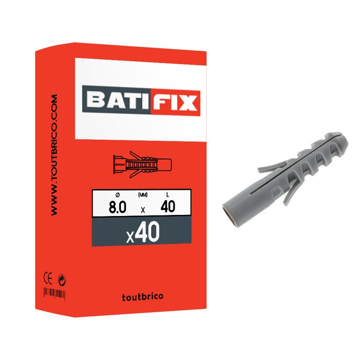 Boite 40 chevilles multimatériaux 8 x40mm nylon - Batifix 0