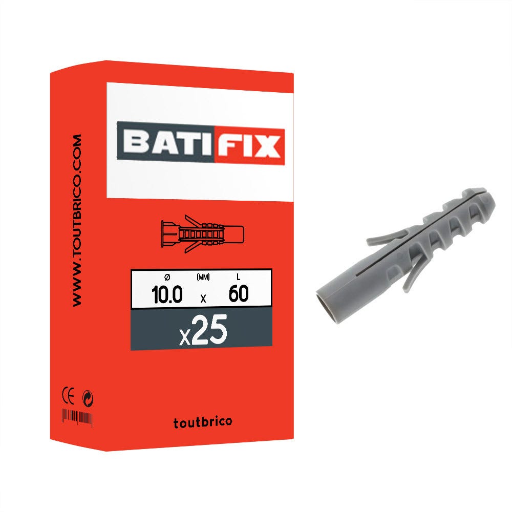 Boite 25 chevilles 10 x 60mm multimatériaux nylon - Batifix 0