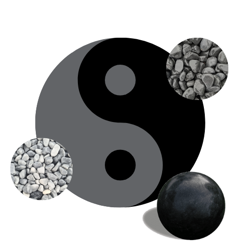 Kit Yin-Yang Galets gris foncé & gris clair + Sphène noire 20cm + Bordures de jardin 0