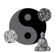 Kit Yin-Yang Galets noir & gris + Statue Bouddha + Bordures de jardin