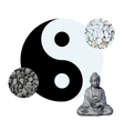 Kit Yin-Yang Galets blanc & noir de marbre + Statue Bouddha + Bordures de jardin