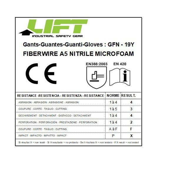 Gants de protection anti coupure LIFT SAFETY FIBERWIRE A5 NITRILE MICROFOAM L 2