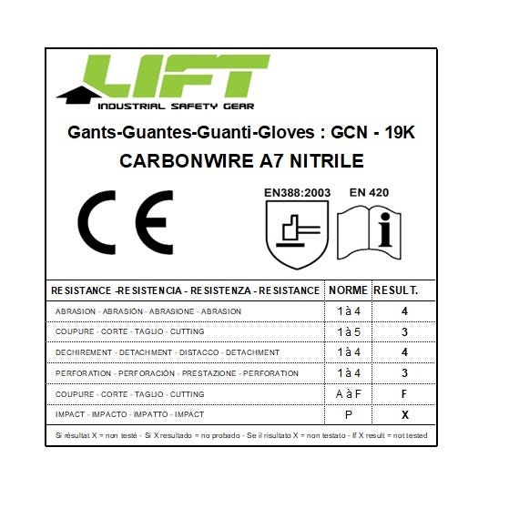 Gants de protection anti coupure LIFT SAFETY CARBONWIRE A7 NITRILE MICROFOAM L 2