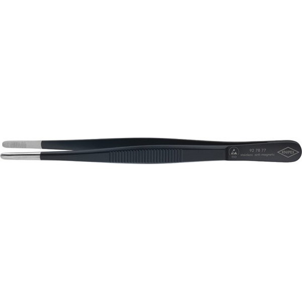 Brucelles de précision ESD, Pointes : droit, rond, environ 3,5 mm de large, Surfaces de préhension dentée, Surface antireflet, noir, pointes brossées
