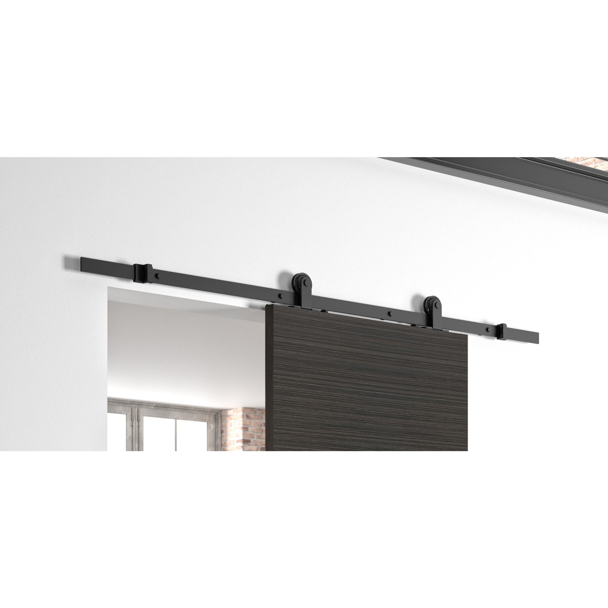 Kit porte coulissante décor chêne foncé MILANO + rail apparent noir - 204 x 83 cm 2