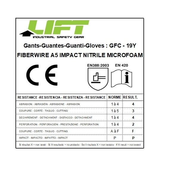 Gants de protection antichoc LIFT SAFETY FIBERWIRE A5 IMPACT NITRILE MICROFOAM XXL 2