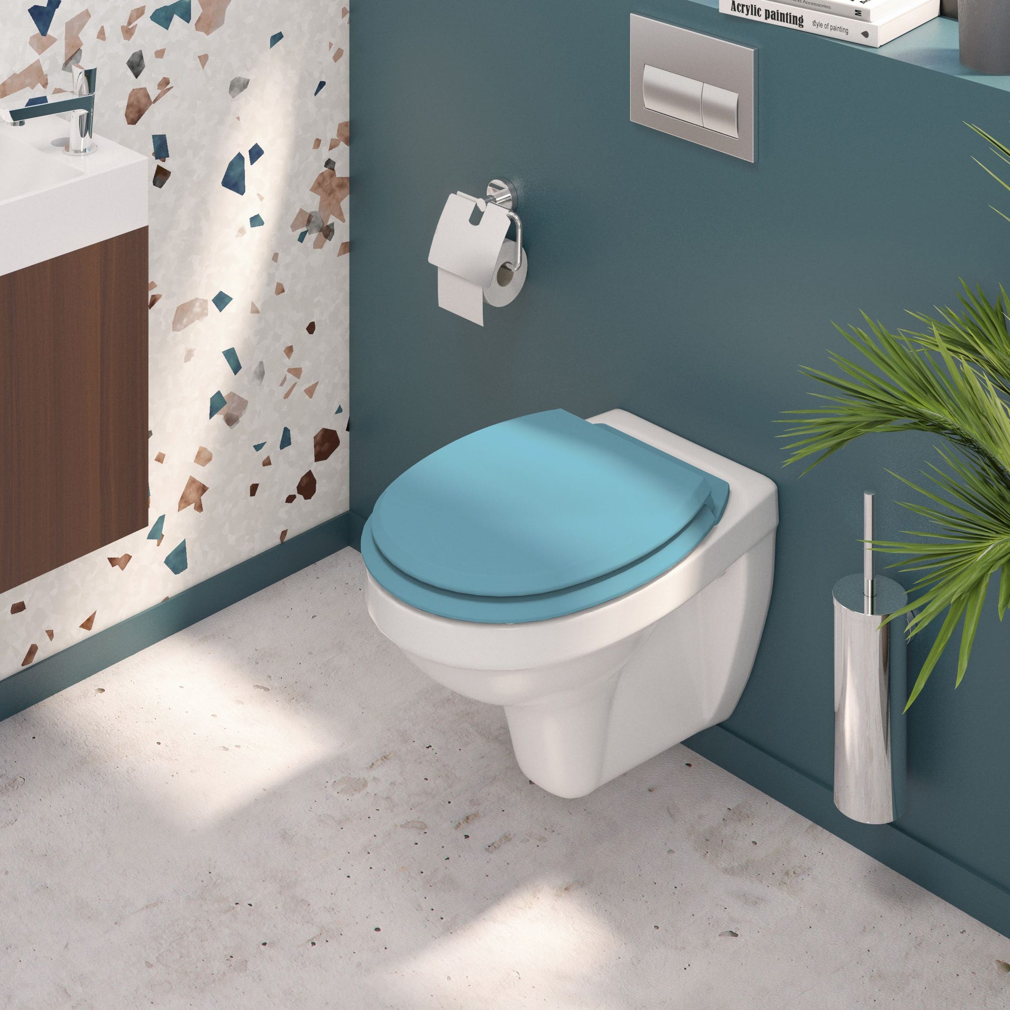 Abattant WC en bois compressé déclipsable ATLAS turquoise 1