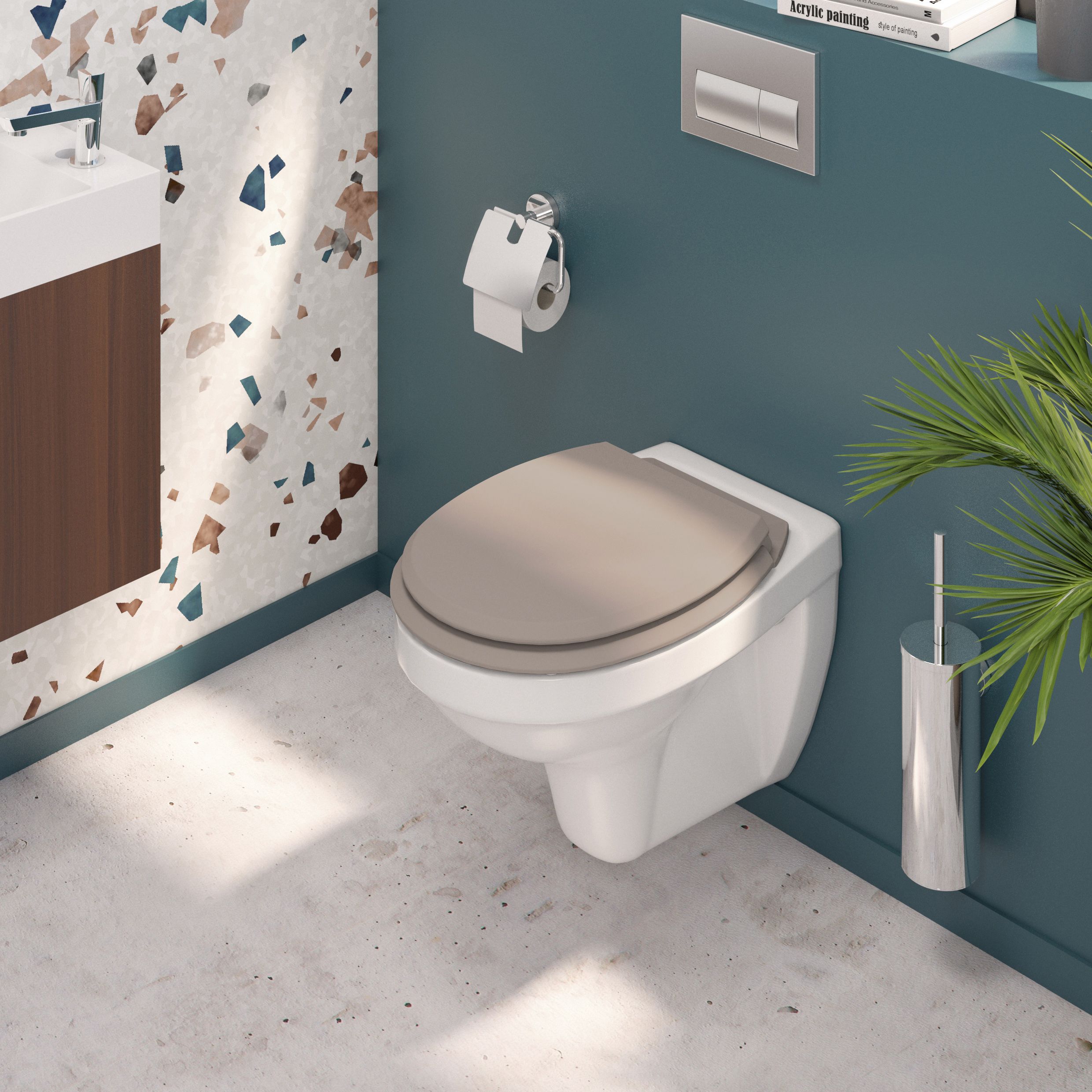 Abattant WC en bois compressé déclipsable ATLAS taupe clair 1