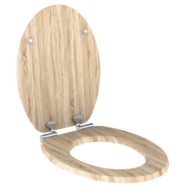 Abattant WC aspect Chêne clair avec Kit fixation en Acier Inoxydable -  Accessoires de WC - Décomania
