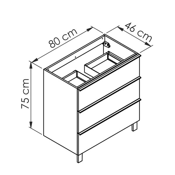 Meuble sous-vasque 80 cm à  poser SANTIAGO couleur chêne - 3 tiroirs fermeture progressive 80 x 75 x 46 cm 2