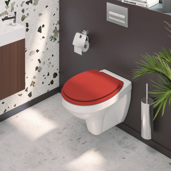 Abattant WC en bois compressé déclipsable ATLAS rouge 1