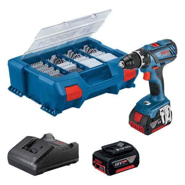 Perceuse-visseuse GSR 18V-28 + 2 batteries 4Ah + chargeur + coffret L-CASE + 82 accessoires - BOSCH - 06019E610C
