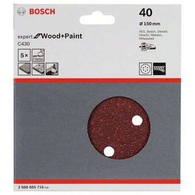 Disque abrasif D 150mm C430 Expert for Wood and Paint G40 - BOSCH - 2608605716