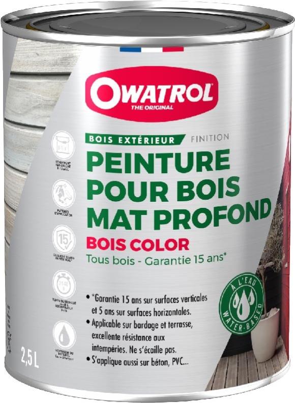 Peinture pour bois extérieur opaque - Finition Mate Owatrol BOIS COLOR Blanc RAL 9010 2.5 litres