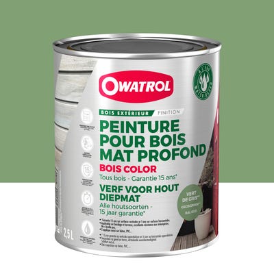 Peinture pour bois extérieur opaque - Finition Mate Owatrol BOIS COLOR Vert de Gris RAL 6021 2.5 litres 0