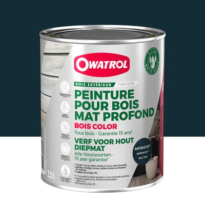 Peinture pour bois extérieur opaque - Finition Mate Owatrol BOIS COLOR Anthracite RAL 7016 2.5 litres