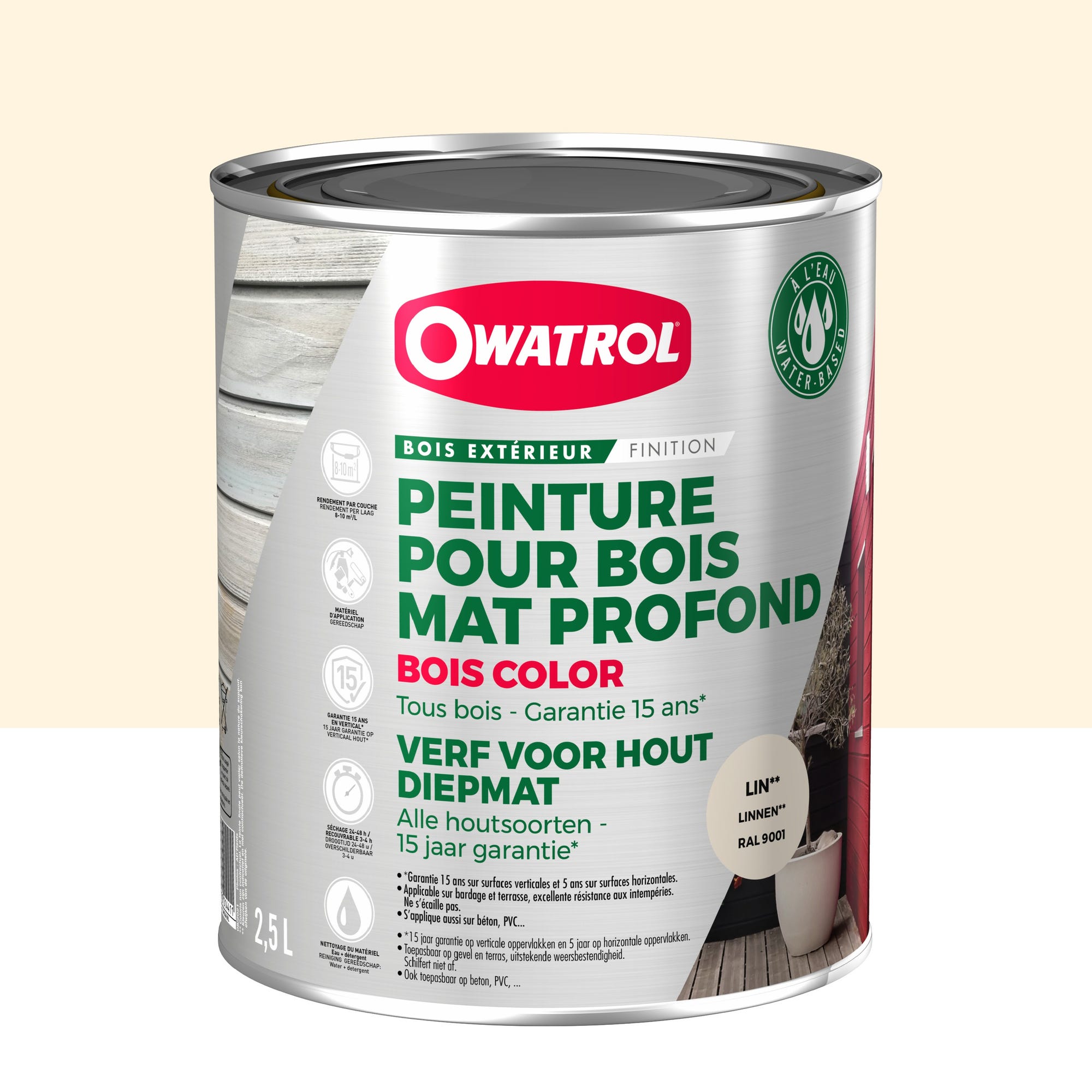 Peinture pour bois extérieur opaque - Finition Mate Owatrol BOIS COLOR Lin RAL 9001 2.5 litres 0